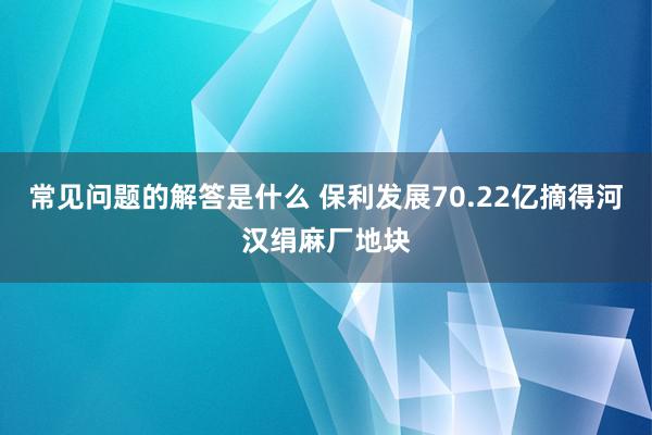 常见问题的解答是什么 保利发展70.22亿摘得河汉绢麻厂地块