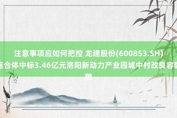 注意事项应如何把控 龙建股份(600853.SH)连合体中标3.46亿元洛阳新动力产业园城中村改良容貌