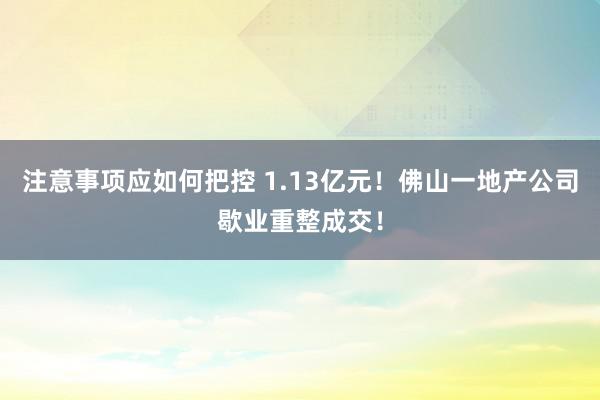 注意事项应如何把控 1.13亿元！佛山一地产公司歇业重整成交！