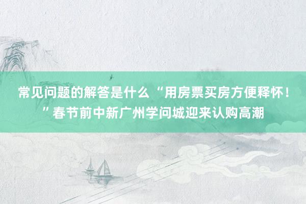 常见问题的解答是什么 “用房票买房方便释怀！”春节前中新广州学问城迎来认购高潮