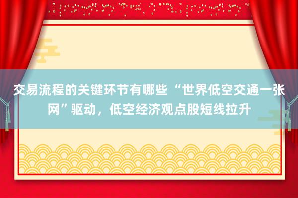 交易流程的关键环节有哪些 “世界低空交通一张网”驱动，低空经济观点股短线拉升