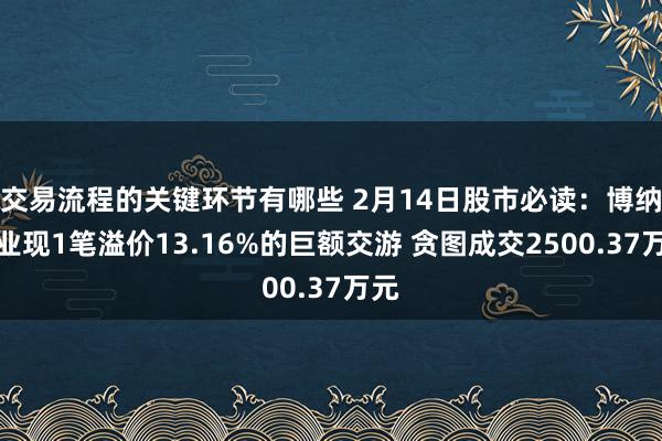 交易流程的关键环节有哪些 2月14日股市必读：博纳影业现1笔溢价13.16%的巨额交游 贪图成交2500.37万元