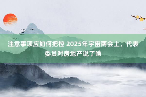 注意事项应如何把控 2025年宇宙两会上，代表委员对房地产说了啥